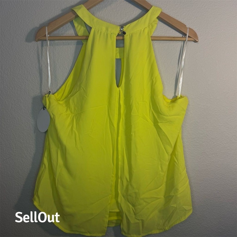 Milk & Honey Neon Yellow Halter Keyhole Split Back Tank Top Size L NEW - Picture 5 of 6